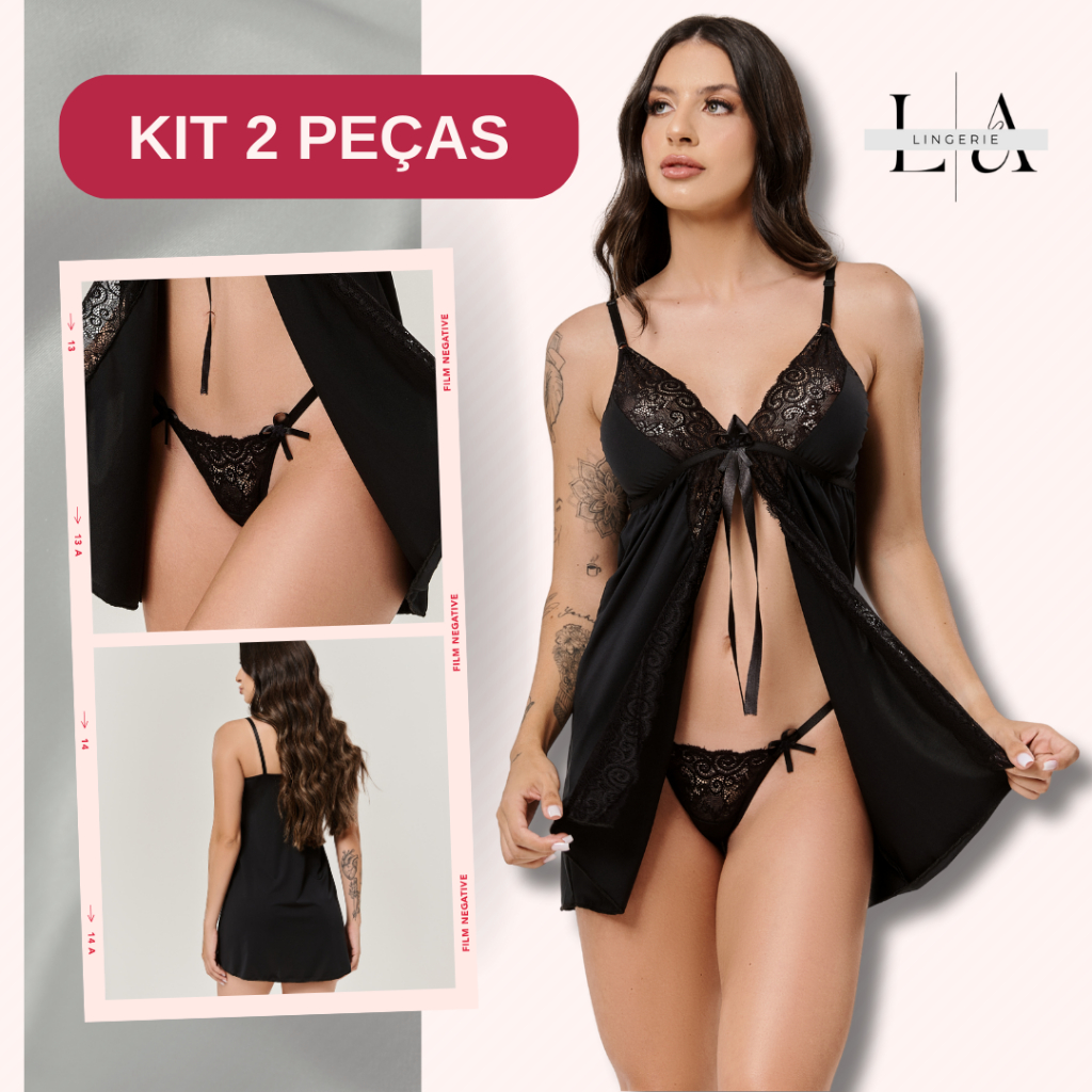 Kit 2 Camisolas Renda Aberta + Calcinhas Brinde | 