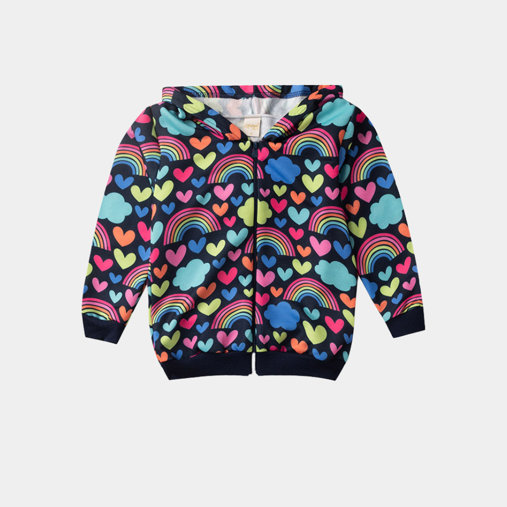 Jaqueta Inverno Menina Com Capuz em Moletom Coraç