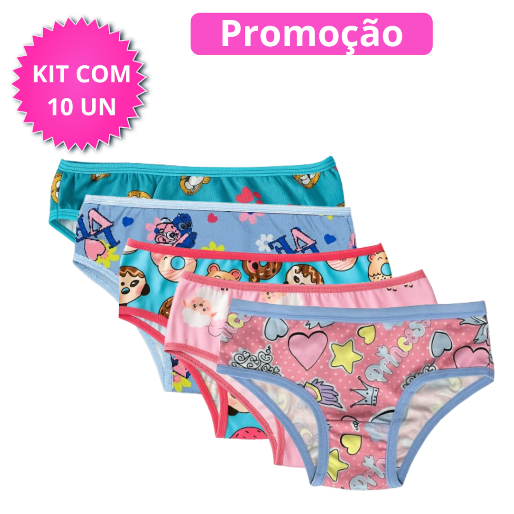Kit 10 Calcinhas infantil Criança Menina Bebê Fo