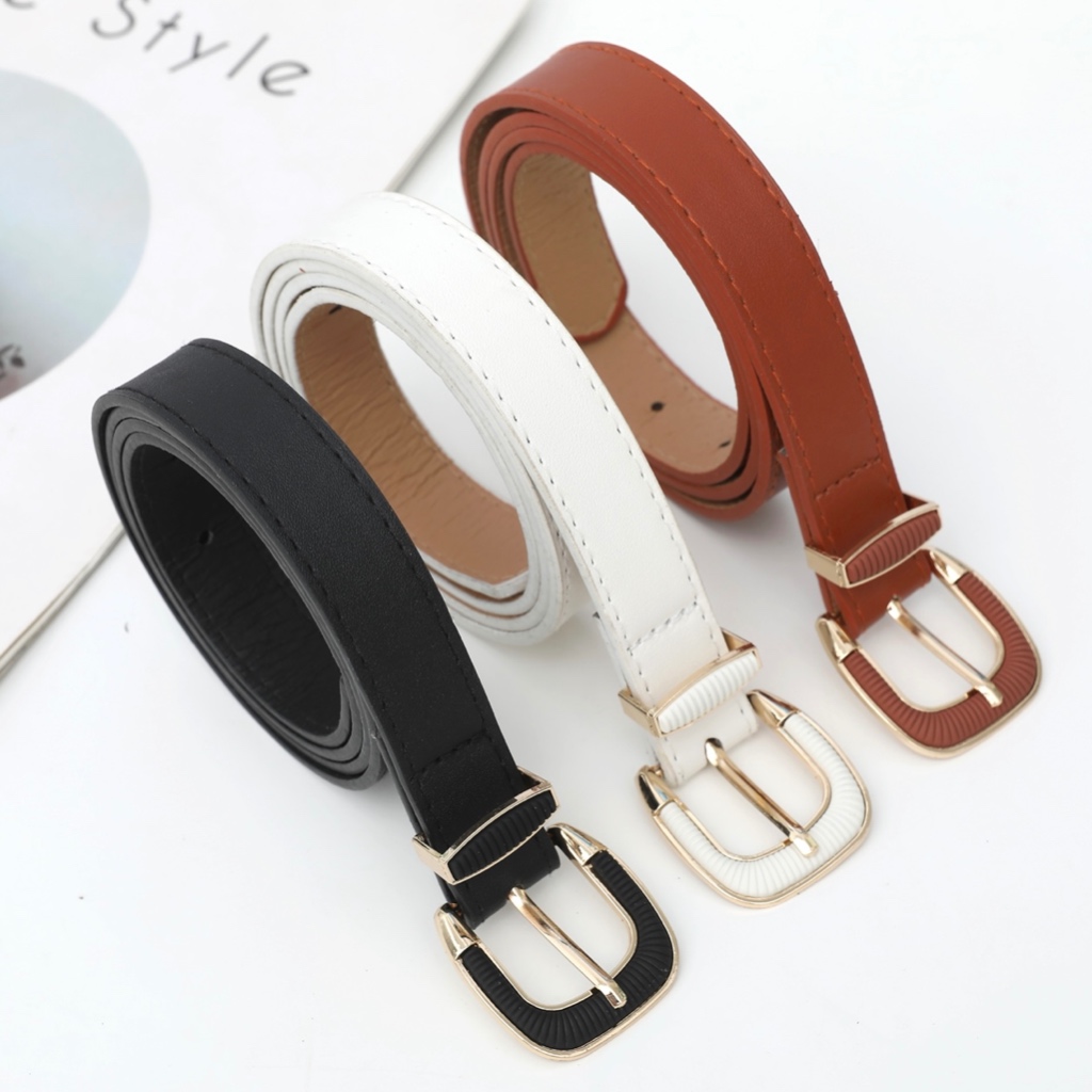 Cinto De Couro Feminino Coreano  Fino Preto Com Fi