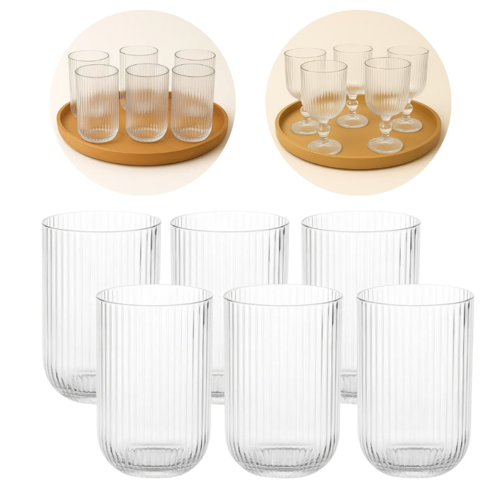 Jogo 12 Copos De Vidro Canelado Cameratta Agua Suc