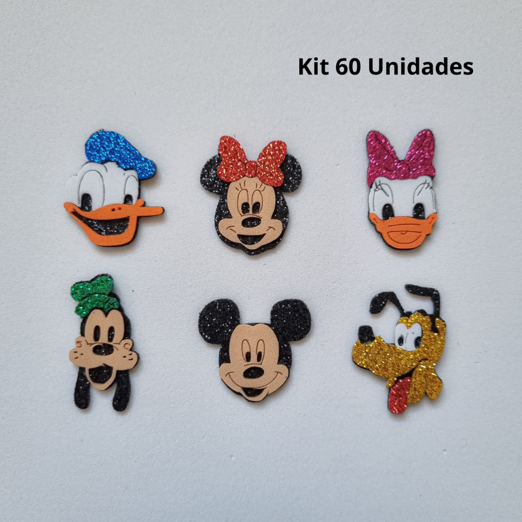 60 Apliques EVA Turma do Mickey | Glitter E Corte 