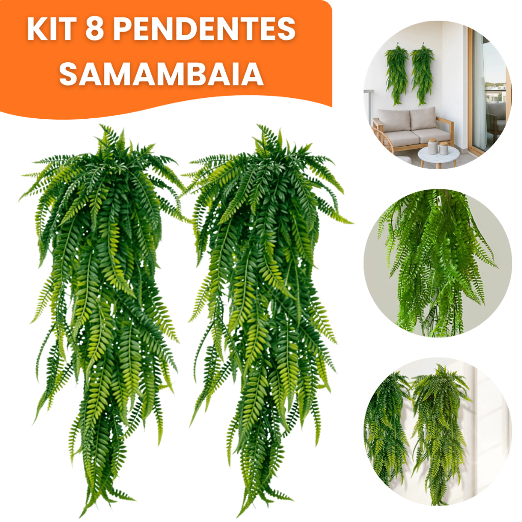 Kit 8 Pendente Samambaia Artificial 80cm Realista