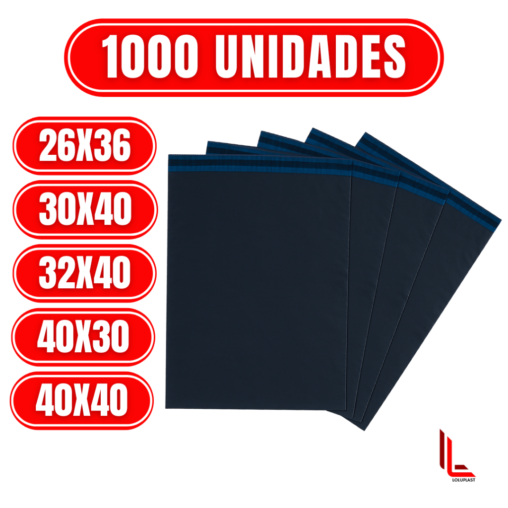 Kit 1000 Envelopes de Segurança Plástico Preto A