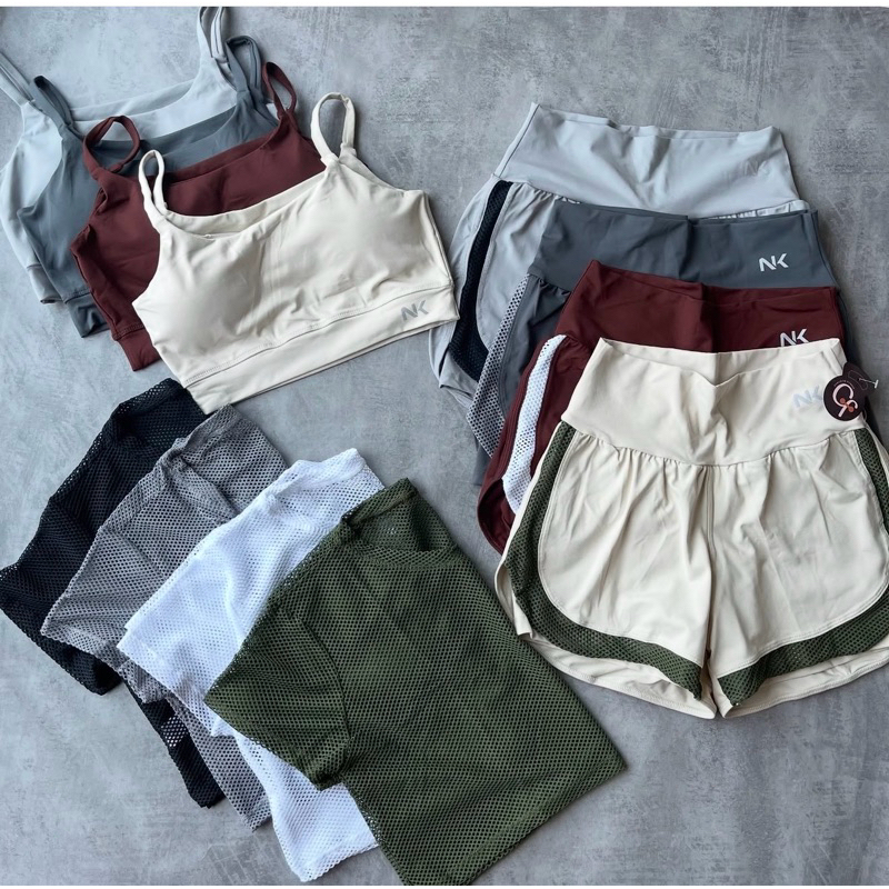 Conjunto Trio Fitness Cropped + Top + Short Duplo 