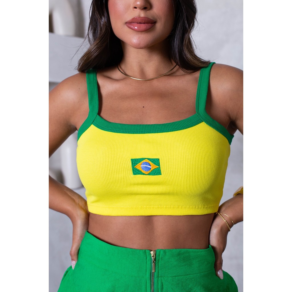 Top Cropped Feminino Bicolor Copa do Mundo Brasil 