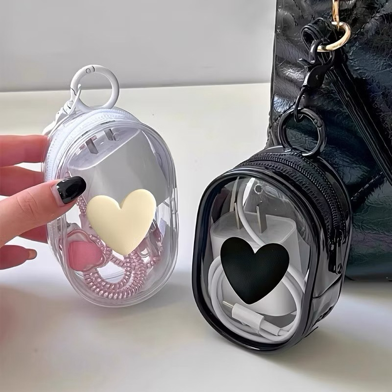 Mini Bolsa Portátil Transparente e coração com 