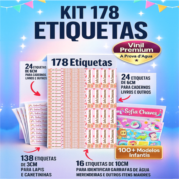 Kit 178 Etiquetas Escolares Personalizadas  Vinil 