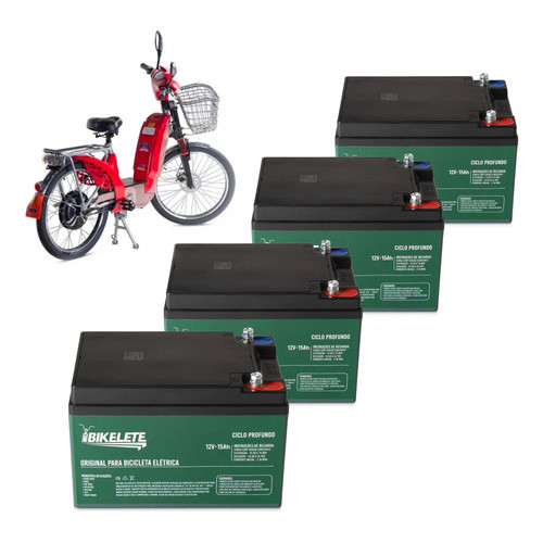 Kit 4 Bateria Bikelete 12v 15ah Ciclo Profundo Bik