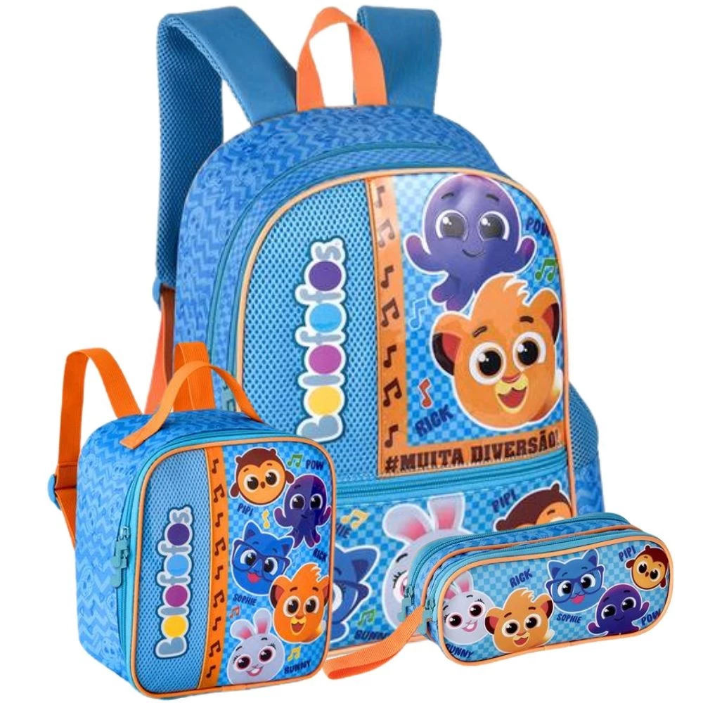 Kit Mochila Infantil Bolofofos com Lancheira e Est