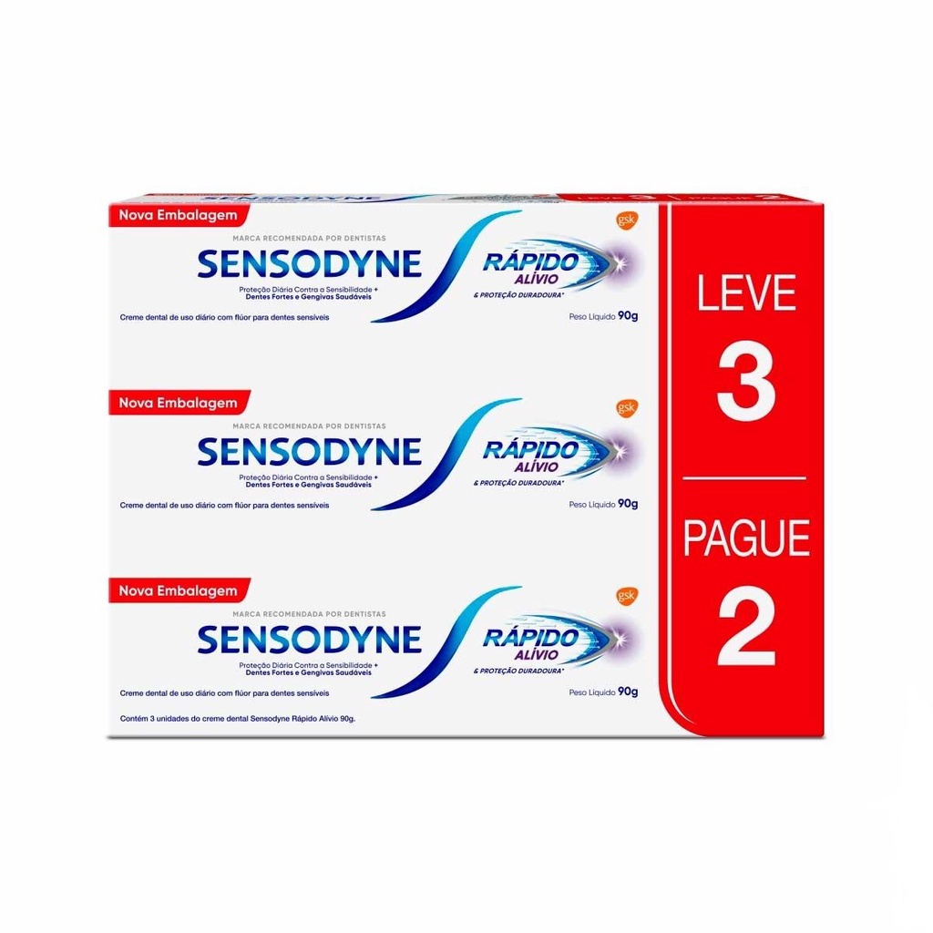 Creme Dental Sensodyne Rápido Alívio 3Un De 90g