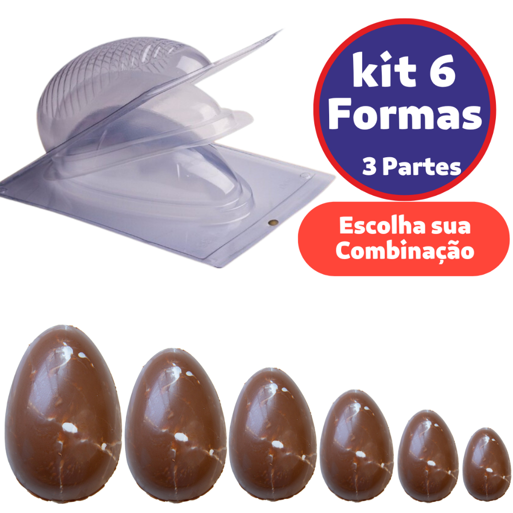 Kit 6 Formas Ovo Páscoa 50/100/150/250/350/500g C