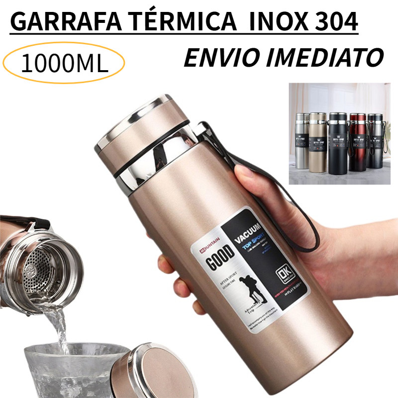 Garrafa 1000ml Inox Térmica Com Infusor Prata e D