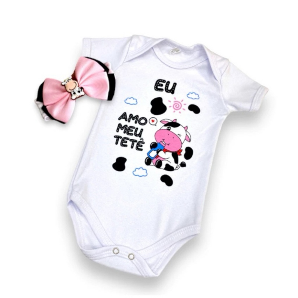 Body Bebê Temático Meu tete Vaquinha fazendinha 