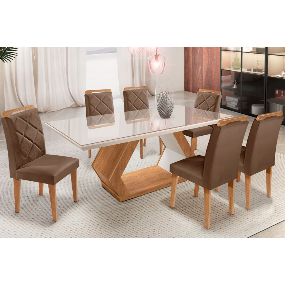 Conjunto Mesa Alvorada 180 Tampo Mdf e Vidro Canto