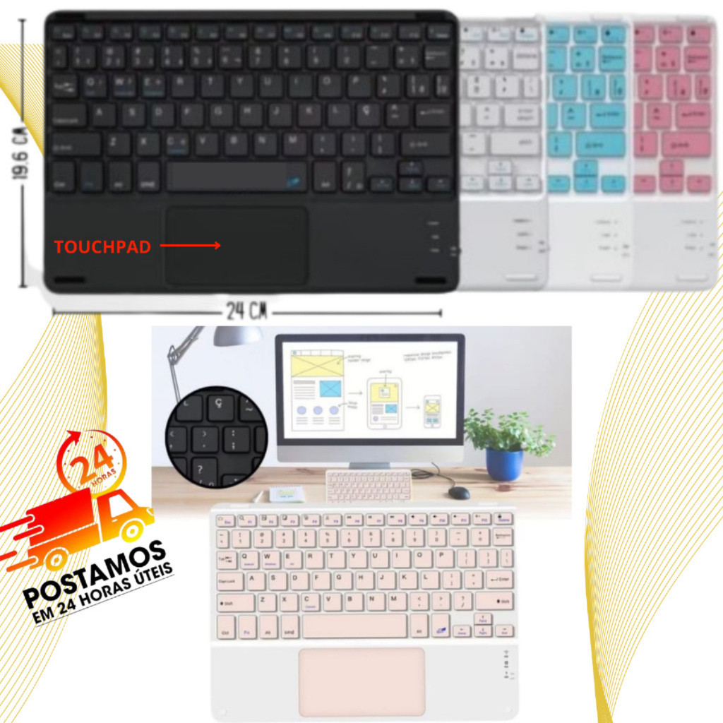 Teclado Sem Fio Bluetooth Com TouchPad Celular-Lap