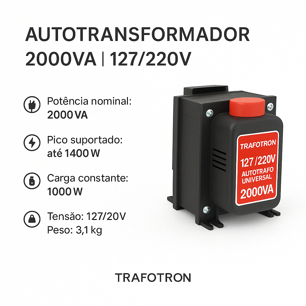 Transformador de Energia 2000va 110v 220v Bivolt