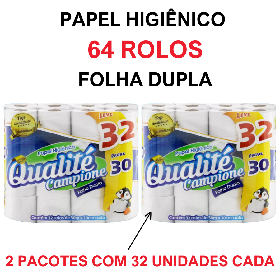 Kit 64 Rolos Com 30m Cada do Papel Higiênico Folh