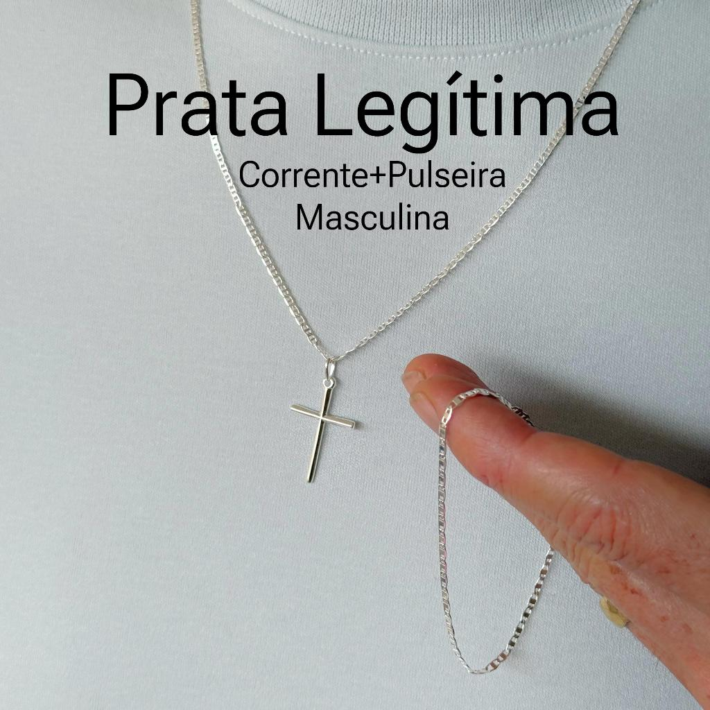 Corrente Piastrini Prata 925 Legítima Masculina +