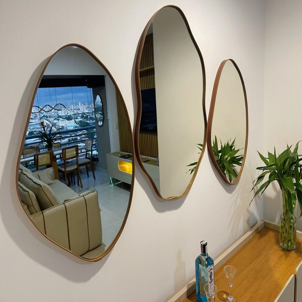 Kit 3 Espelhos Decorativos Orgânicos com Moldura 