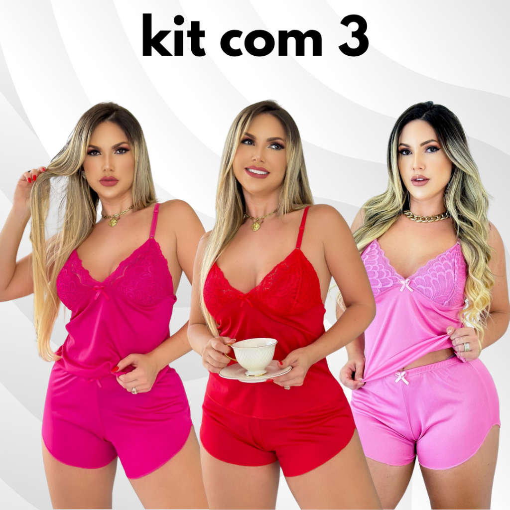 Kit 3 Baby Doll Traje De Dormir Roupas Femininas S