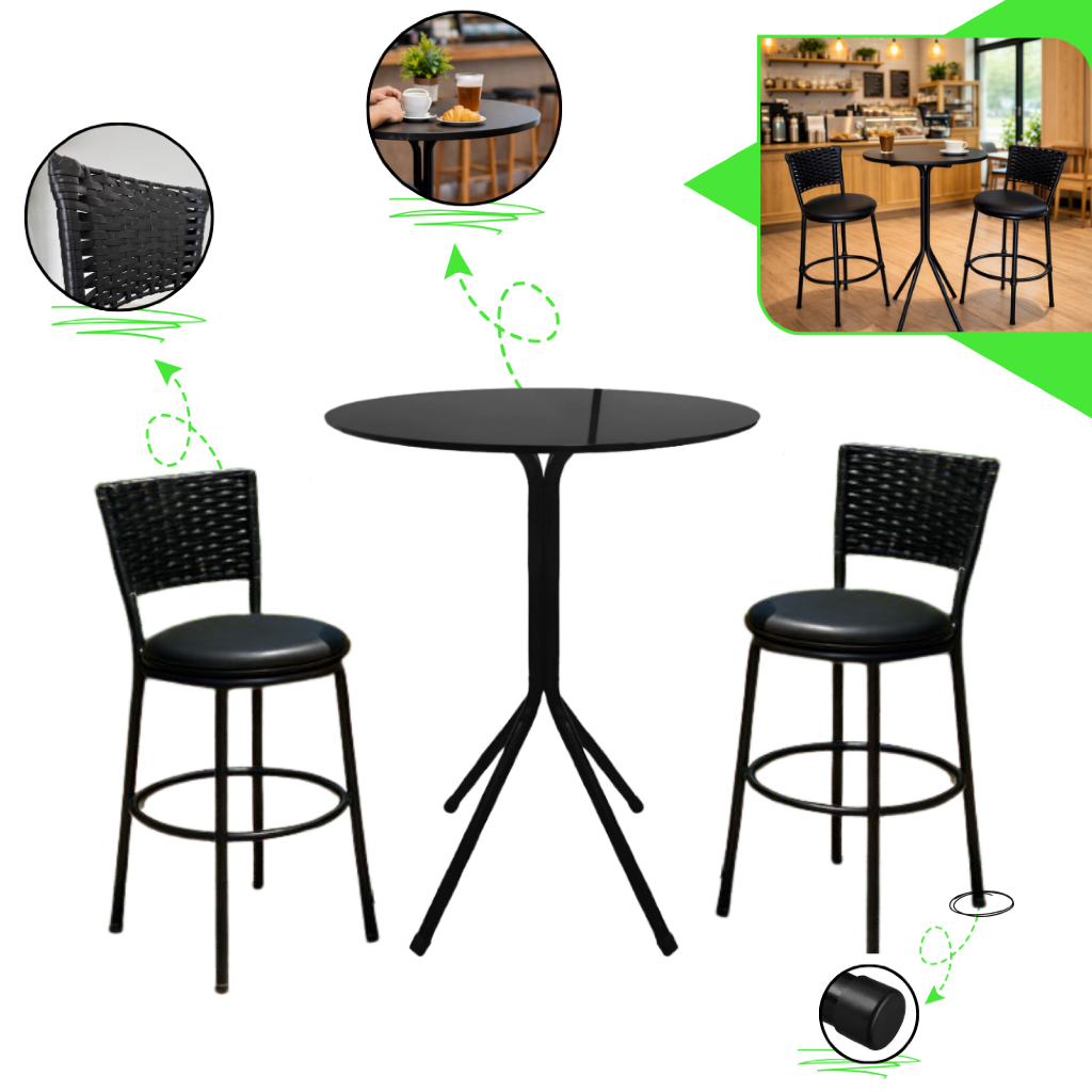 Banquetas Sofisticada Junco Baixa Kit C/2 + Mesa B