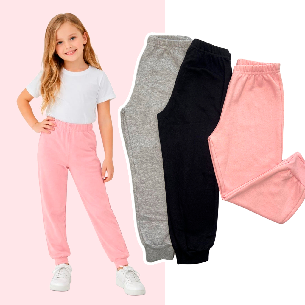 Kit 4 Calças de Moletom Infantil Feminina com El�