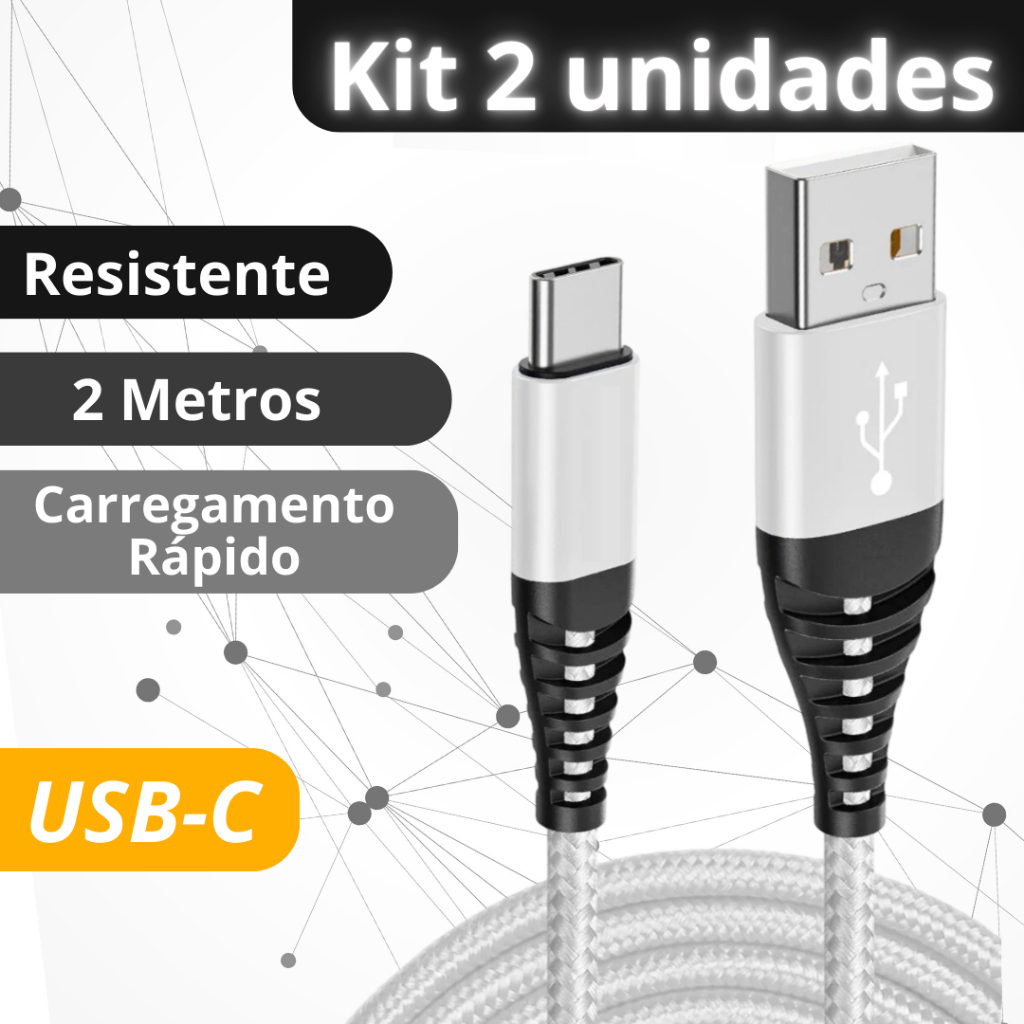 Kit 2 Cabo Tipo C Usb Carregador Ultra Rápido 2 m