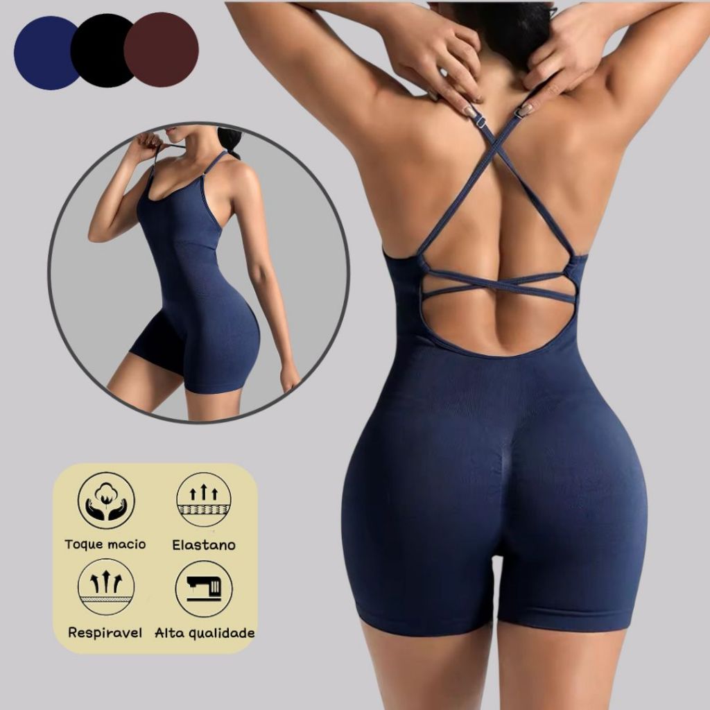 Macaquinho Macacão Fitness Canelado Feminino, Mac