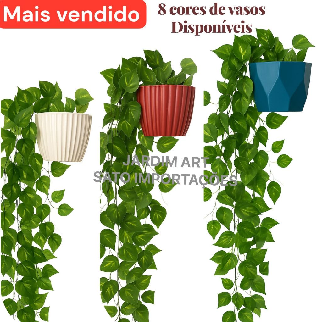 1 Kit Vaso Plastico Ceremico + 2 Planta Pendurada 