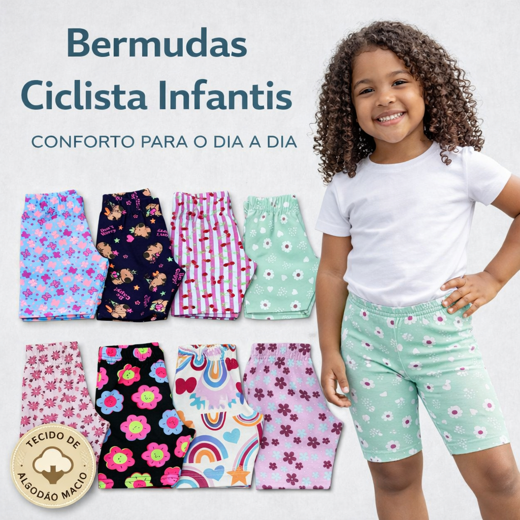 KIT SHORTS INFANTIL COTTON MENINA, BERMUDA CICLIST