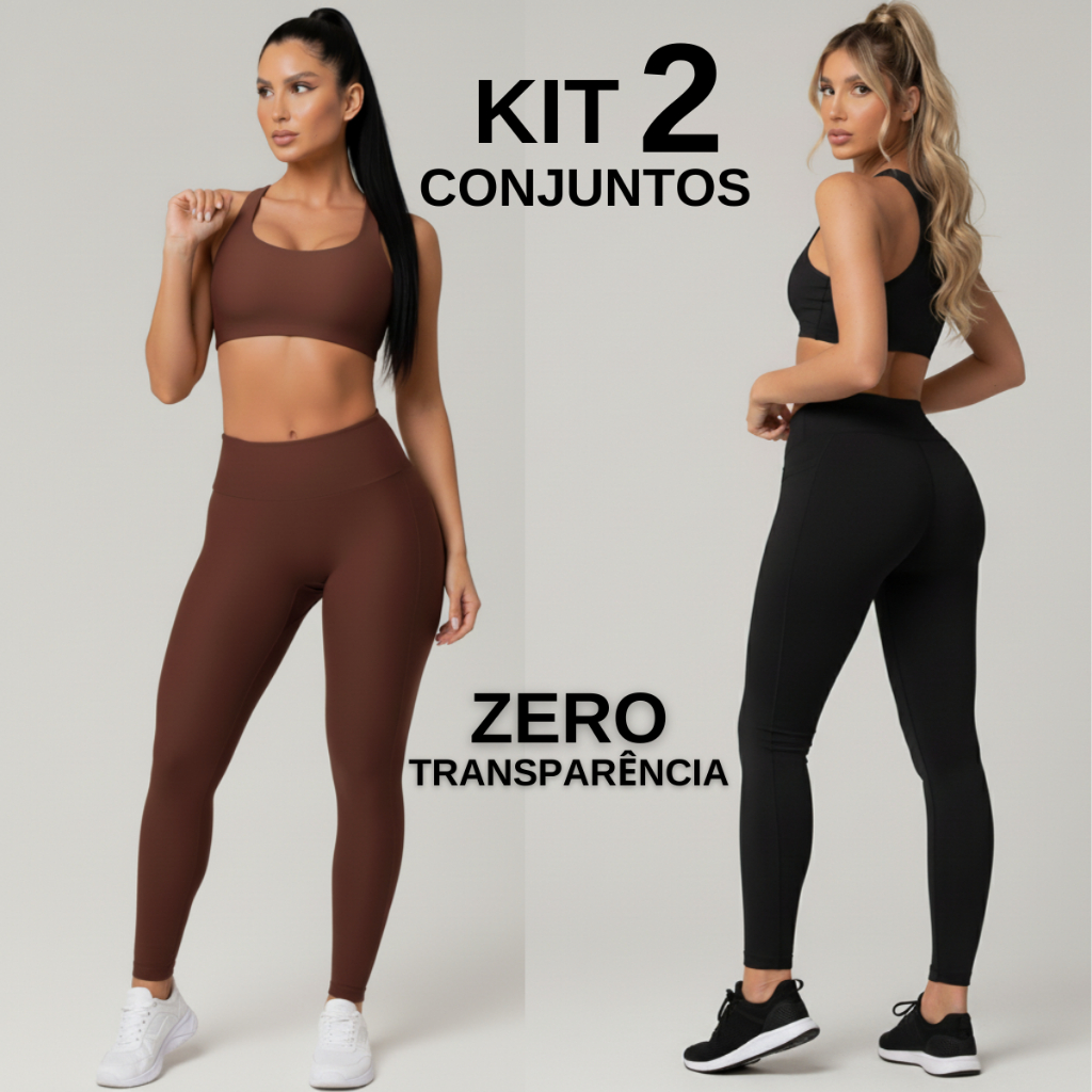 Kit 2 Conjunto Feminino Academia Top + Calça Legg