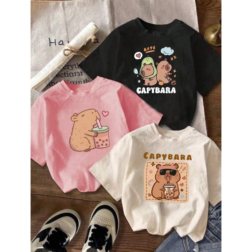 kit 3 Camiseta Infantil Menina Capybara Blusinhas 