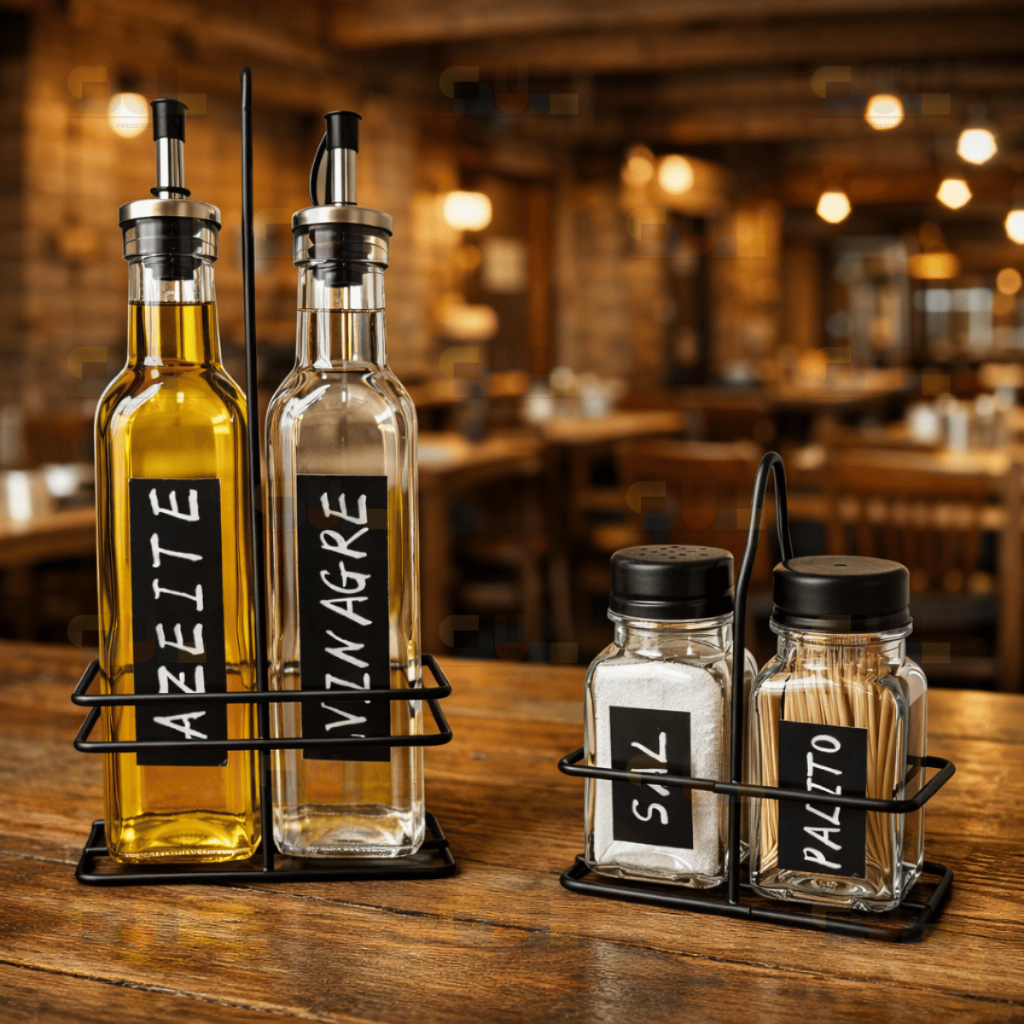 Galheteiro Vidro Vinagreiro E Azeiteiro C/ Suporte