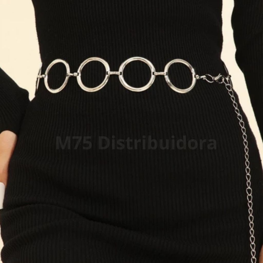 Cinto feminino de corrente com passadores, pratead