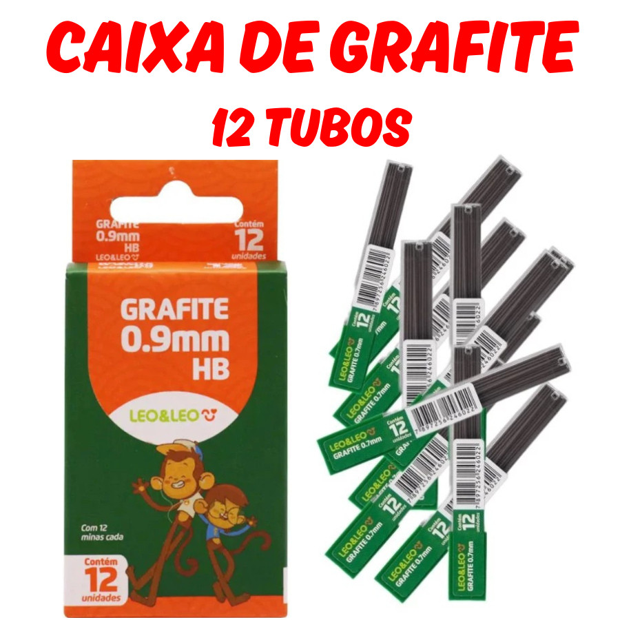 Grafite com 12 tubos HB 0.5mm 0.7mm 0.9mm Lápis L