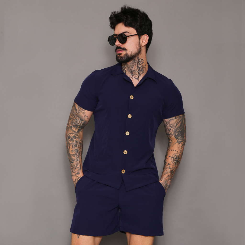 Conjunto Masculino Camisa e shorts Tactel