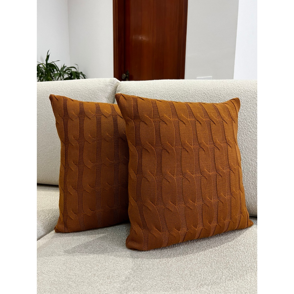 Kit 2 Capas De Almofada Trança Decorativa Tricot 