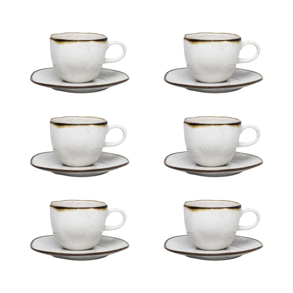 Jogo 6 Xícaras de 220ml Com Pires em Porcelana Ry