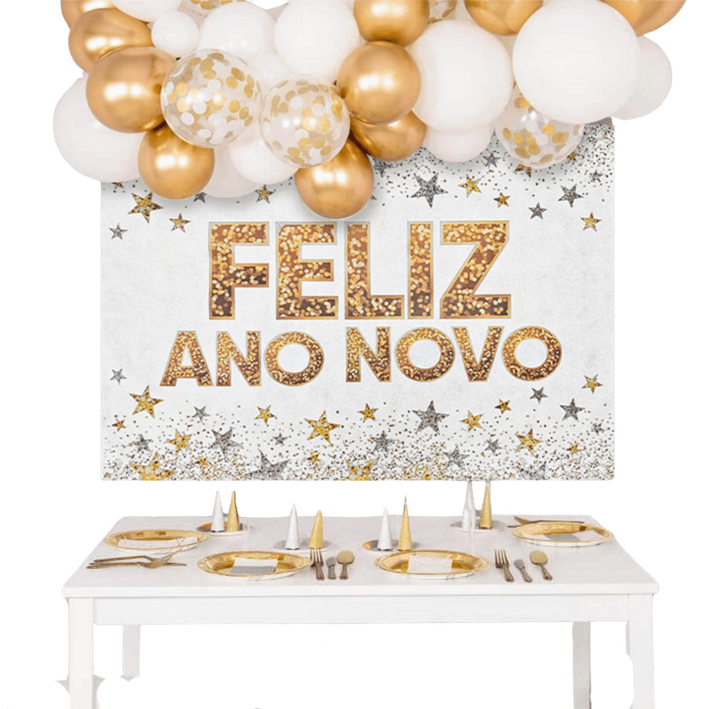 Painel TNT Réveillon Feliz Ano Novo Fundo Branco 