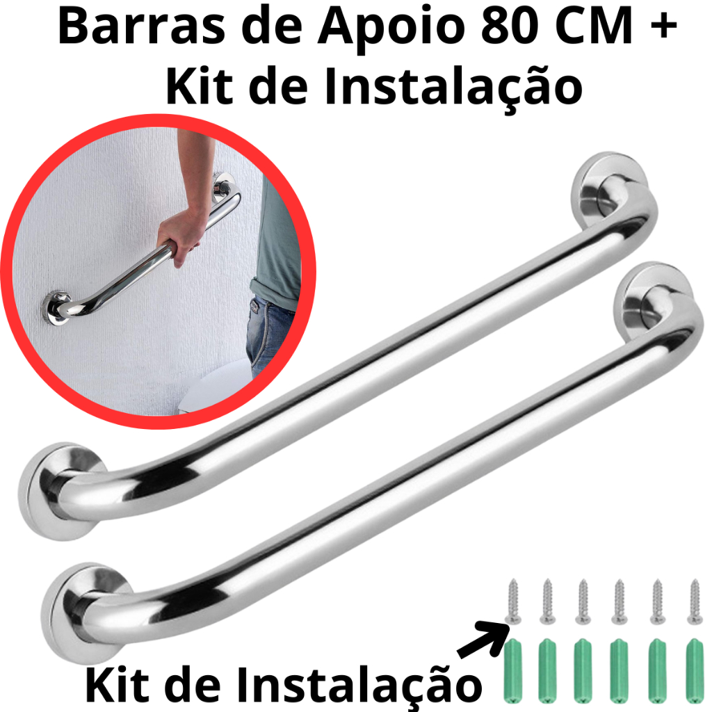 Kit Barras Alças de Apoio Suporte Para Parede Ino