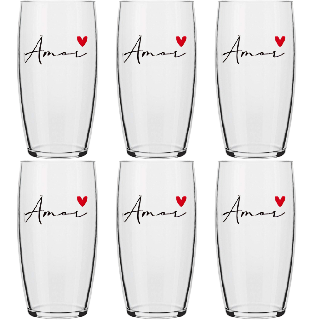 Jogo De Copos De Vidro 300ml Amor Vermelho Oca Nad