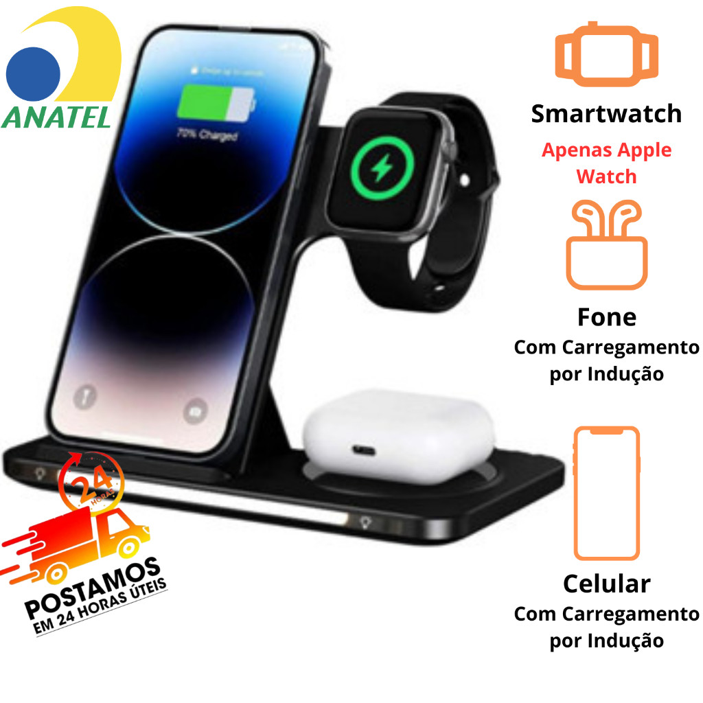 Carregador Indução Sem Fio 3 Em 1 Dock Station P