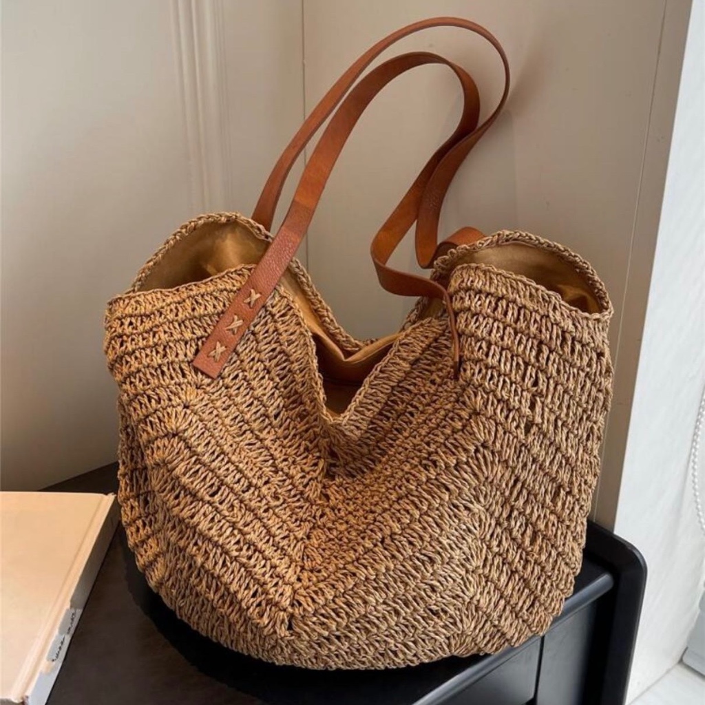 Bolsa de palha de grande capacidade para férias c