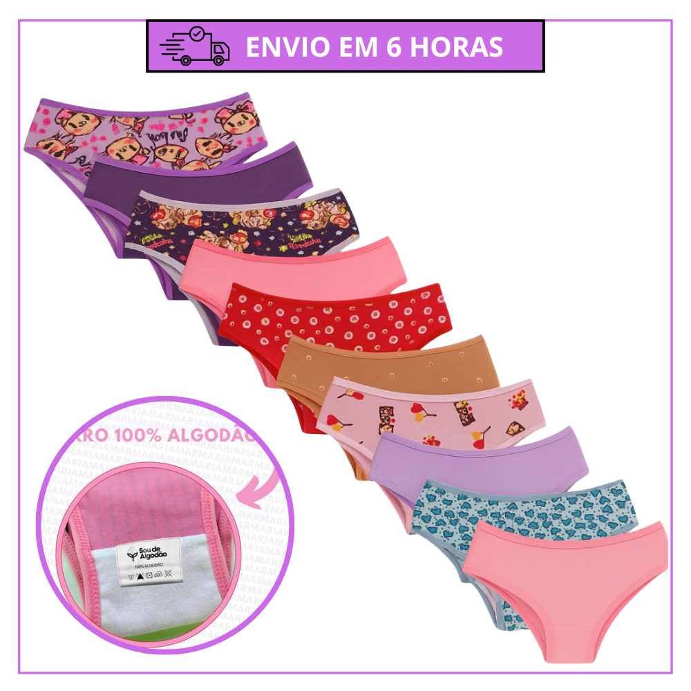 Kit Calcinha Juvenil Infantil Algodão Calcinhas p