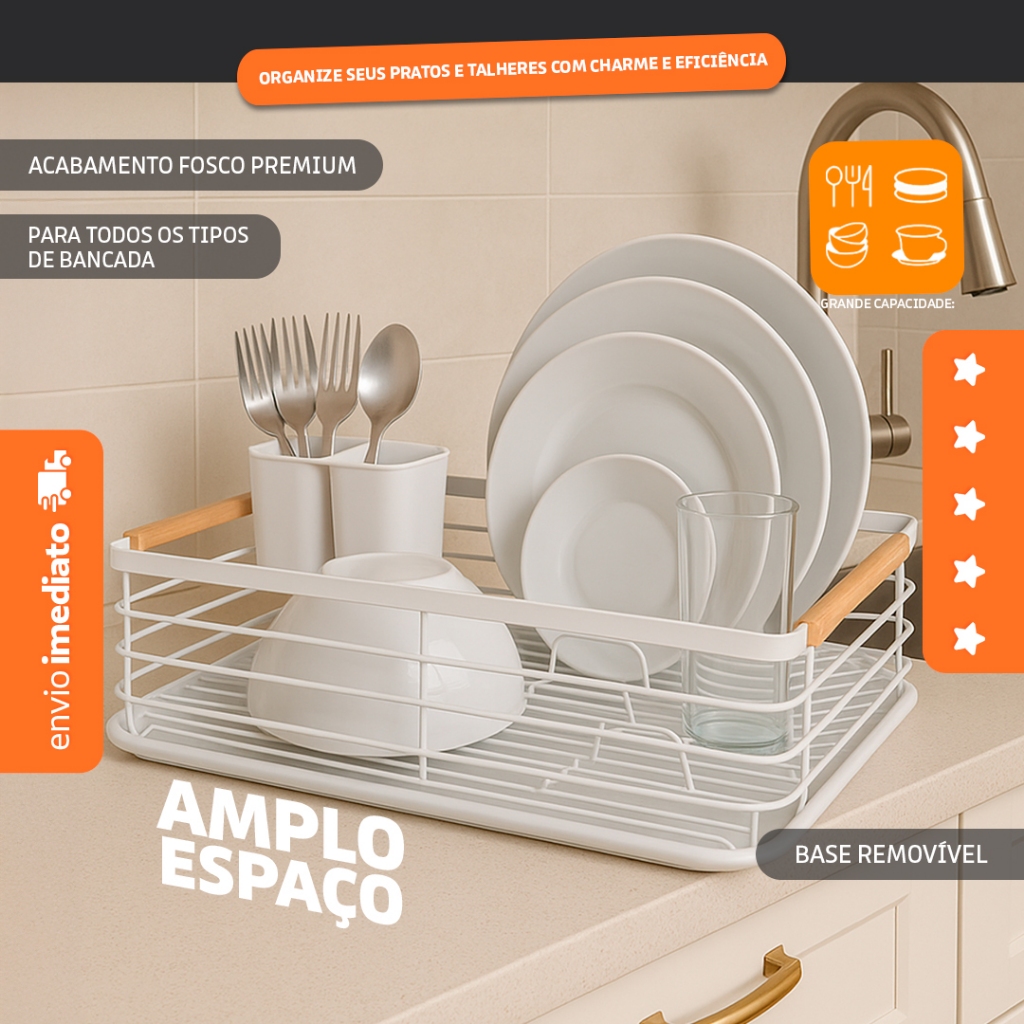 Escorredor Louças Branco Para Pia- Prato Talher A