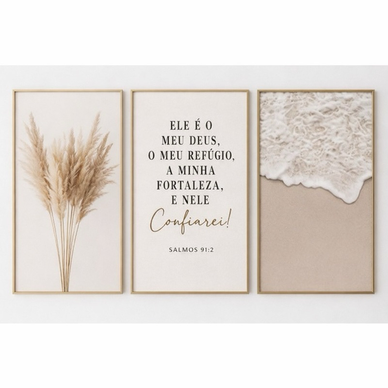 Quadro Decorativo Kit 3 Peças Frase Bíblica Ele 