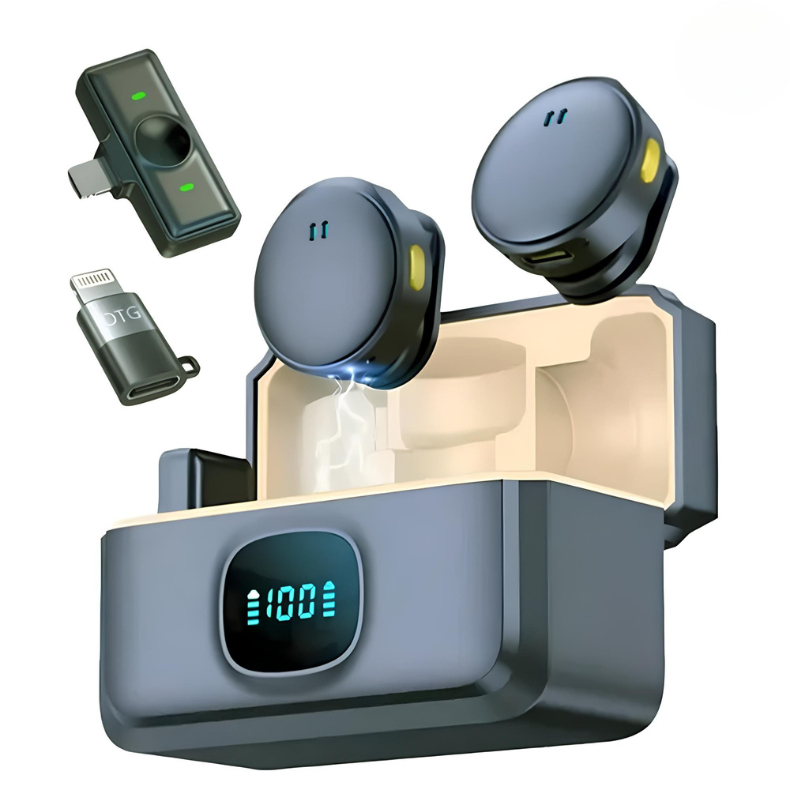 2 Mini Microfone De Lapela Sem Fio Com Cancelament