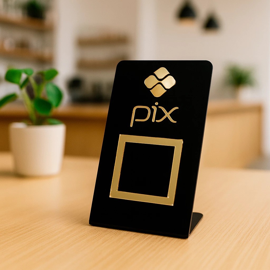 Placa PIX Acrílica QR Code Display de Mesa