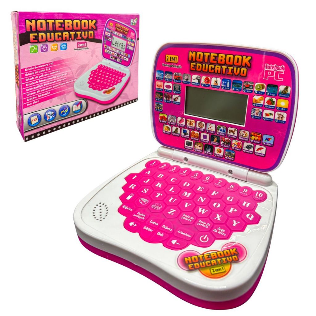 Brinquedo Notebook Infantil Rosa Menina Educativo 